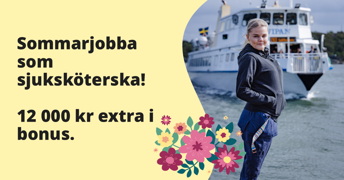 En sjuksköterska i skärgårdsmiljö.