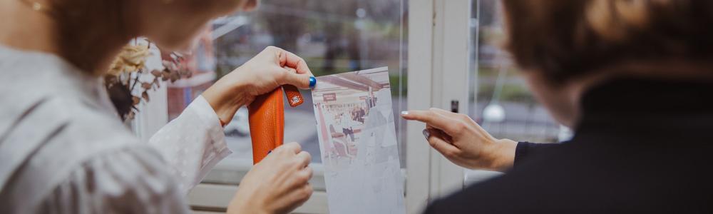 Students looking at a photography