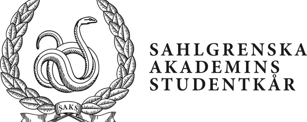 Sahlgrenska akademins studentkårs logga, en orm omgärdad av en lagerkrans.
