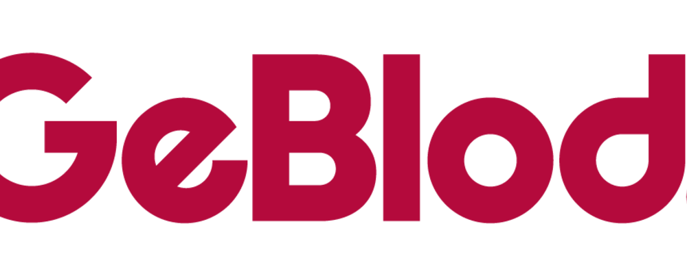 Logotypen för GeBlod skriven med röda bokstäver.