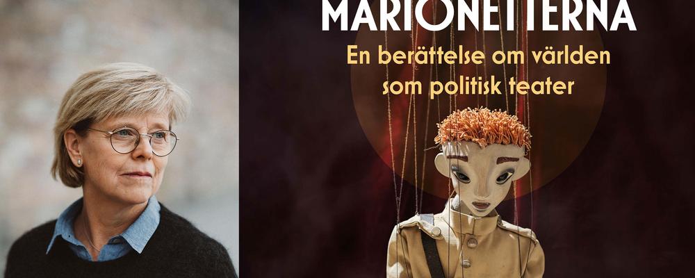 Porträtt på Ingrid Carlberg och bokomslag