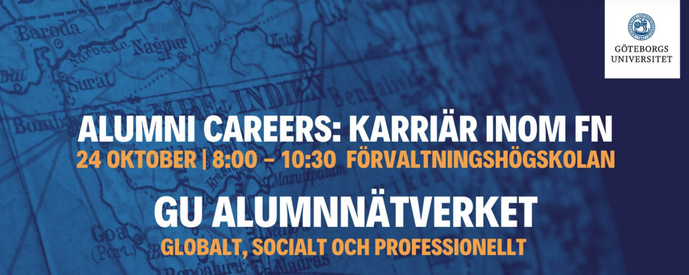 blå bild med text alumni career fn-dagen