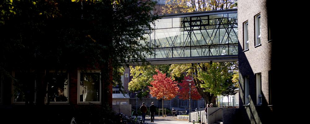 utomhusmiljö på Campus Johanneberg med studenter i rörelse