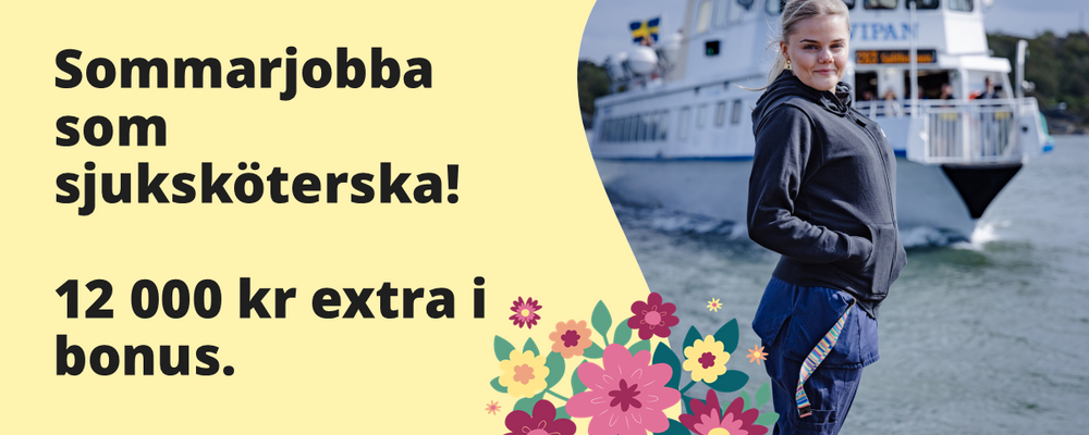 En sjuksköterska i skärgårdsmiljö.