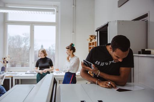 Students working in the analogue photo lab