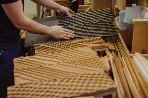 Student working in wood workshop