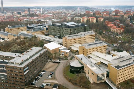 A drone image of Campus Medicinareberget with all the houses.